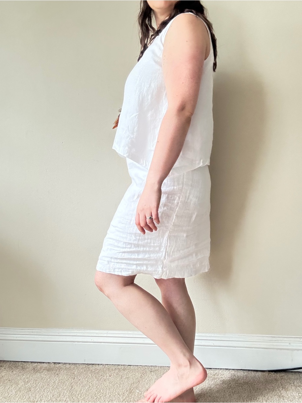 Pure Jill Sleeveless White Linen Layered Shift Dress - Picture 3 of 8